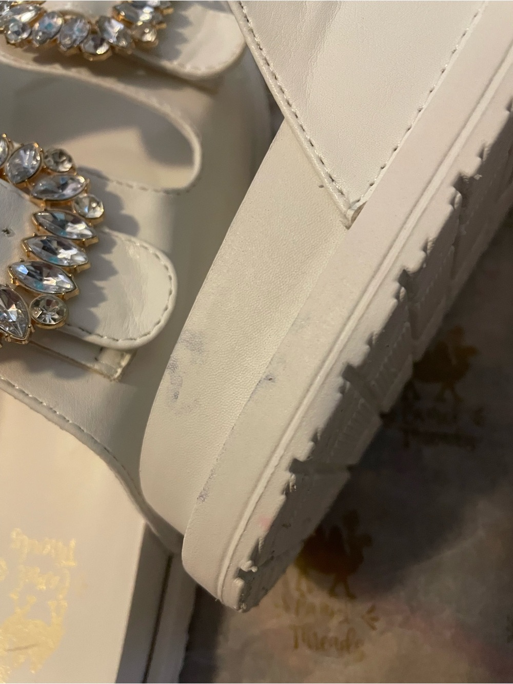 Camel Threads white slip on sandals with rhinestones - Picture 7 of 9